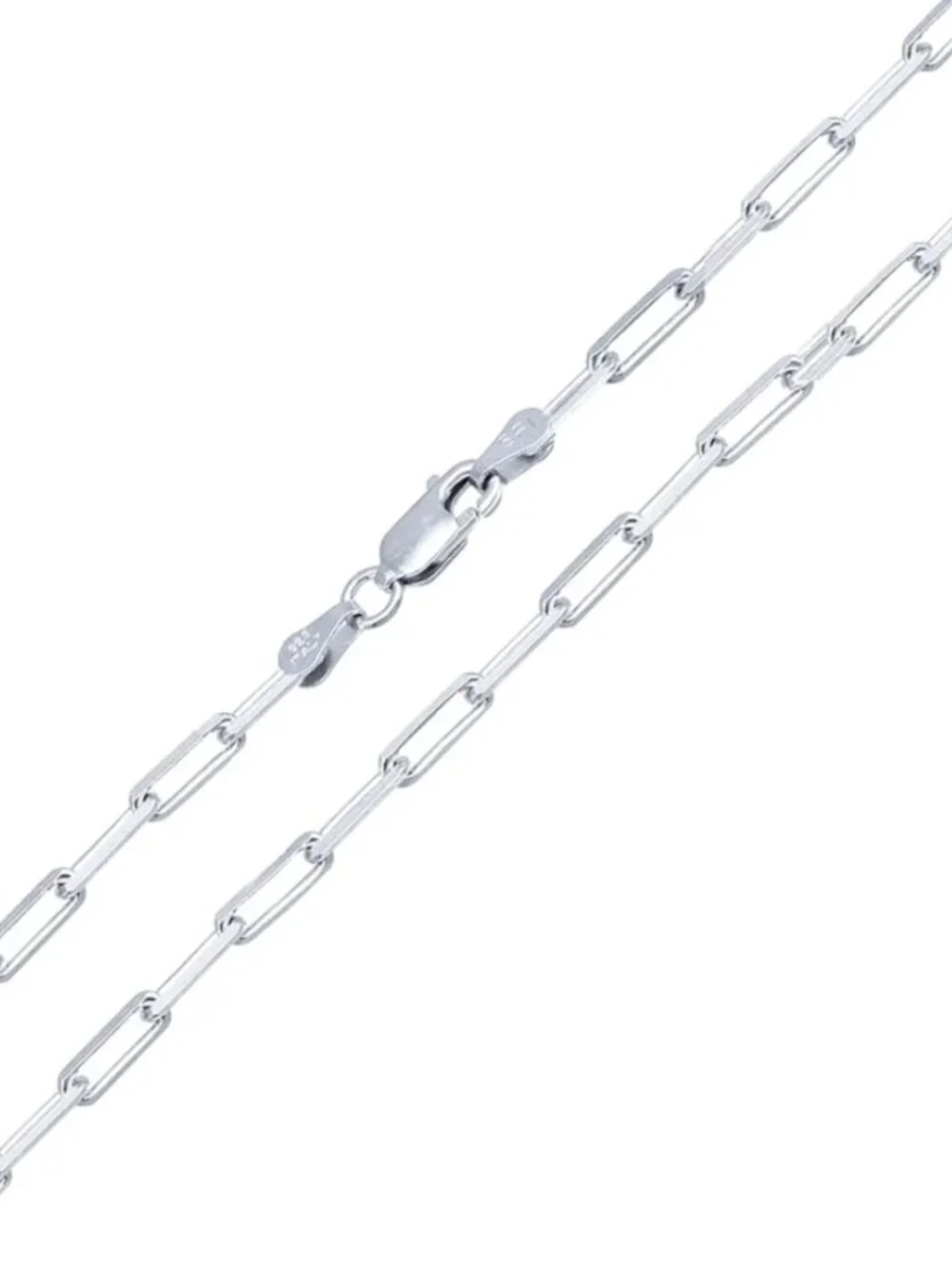 Sterling Silver 925 High Polished Flat Edge Paperclip Bracelet 2.9mm 7 inches
